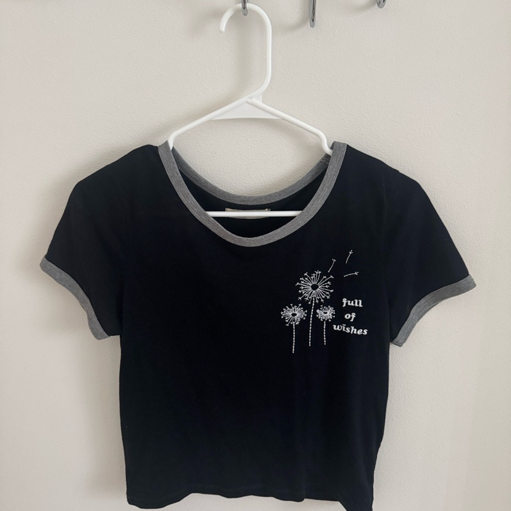 Hollister Black Ringer Tee with White Dandelion Detail